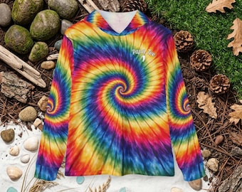 Rainbow Spiral Tie Dye Sun Hoodie | UPF 50+ Outdoor Shirt | Papa Tee Florida Apparel