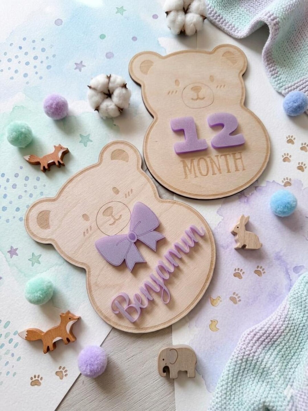 Baby Milestone Marker Wooden Bear Shape Prop Photography Newborn Photo ...