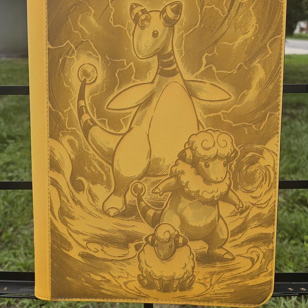 Ampharos Evo Line Custom Pokémon Card Binder • Personalized TCG Binder • Laser Engraved Binder • Collector Gift • 9‑Pocket Zip Binder