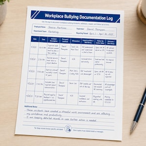 Workplace Bullying Documentation Log | Printable Incident Tracker | HR Complaint Worksheet | Employee Record Form | Digital Download