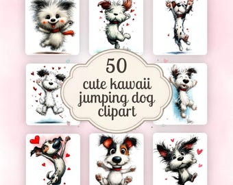 Jumping Dog Clipart Bundle | 50 Joyful Puppy Illustrations (Digital Download)