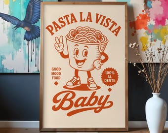 パスタ・ラ・ビスタ・ベイビーポスター｜面白いパスタのウォールアート｜イタリア料理プリント｜パスタ好きへのギフト｜キッチン装飾｜レトロなフードポスター