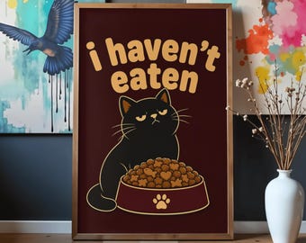 「私は猫を食べていません」ポスター｜面白い猫のウォールアート｜猫好きへのギフト｜黒猫プリント｜ペットユーモアポスター｜キッチンウォールアート