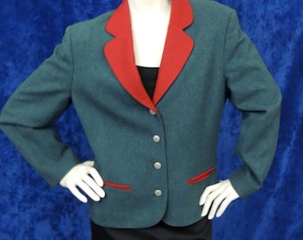 Vintage Pendleton Red Teal Blazer/Wool Jacket with Metal Buttons/80s