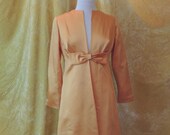 Golden Heavy Satin Evening Coat Long Yellow Coat Vintage 1960s 1950s Satin Coat with Bow Gold Formal Coat 60s 50s