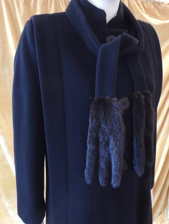 Pauline Trigere Coat/Long 80s Midi Black Wool Coat