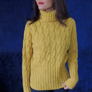 Authentic Beatnik-Hippie Flecked,Cable Knit Turtleneck/Late 50s/60s Yellow Heavy Wool/Hippie "Back to Nature" or Beatnik/Vintage