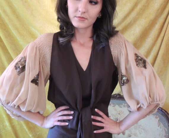 Authenthic 20s/30s Sequined Crepe Dress/EXCELLENT/