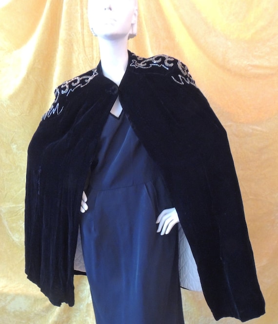 1920s/1930s Art Deco Velvet Cape/ Sequins, Beads//