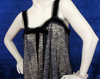 Vintage Sheer Lace Velvet Slip Dress or Slip with Velvet Trim