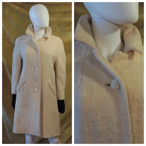 Vintage 60er Jahre Creme Mantel/schön maßgeschneidert / leichte Off-White Knielänge mit riesigen Knöpfen