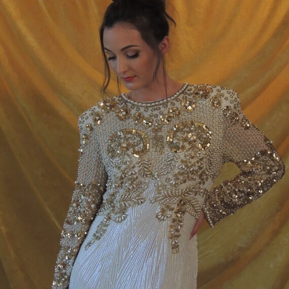 white dress with gold beading SEASHELL SILVER BEADED MINI DRESS | CULT MIA main image 0