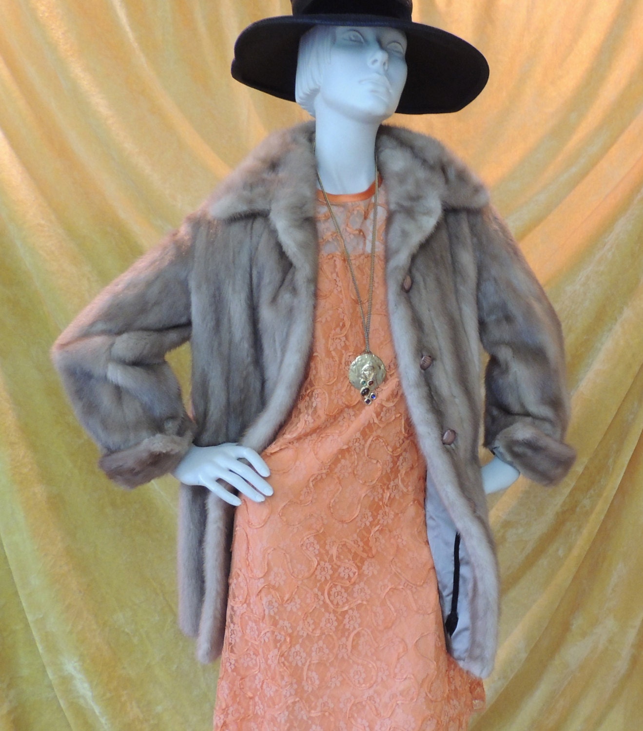 Classic Pastel Brown Mink Fur Coat Stroller Jacket S Fast Shipping