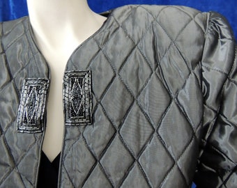 80s Quilted Jacket/Iridescent/Beaded Trim/Sale