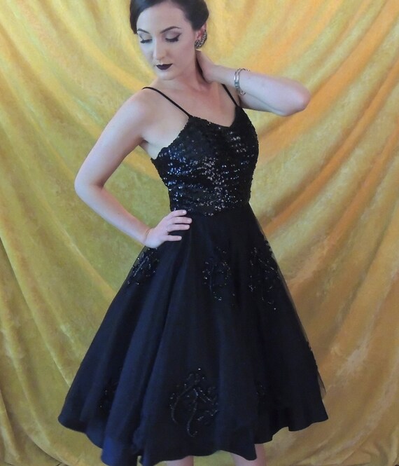 Buy Sassy & Short 1950s Prom Dress/restored/looking for Someone to Love/vintage 50s Black Sequins and Tulle Online in India - Etsy Buy Sassy & Short 1950s Prom Dress/restored/looking for Someone to Love/vintage 50s Black Sequins and Tulle Online in India - Etsy