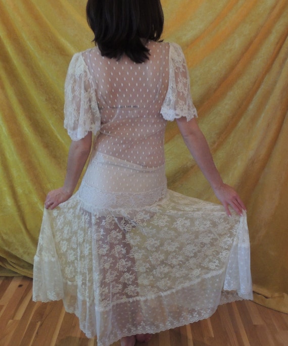 Antique Sheer Lace Dress/Tea Length/Vintage Sheer… - image 5