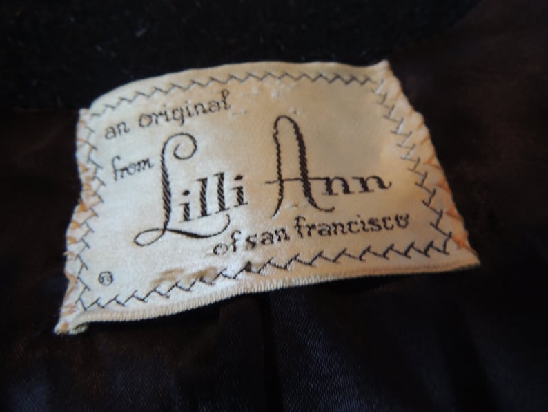 Lilli Ann Black Princess Velvet Wool Coat/EXCELLENT/1950s Princess Coat with Wide Skirt/All Original Velvet Details/50s/Beautiful image 5