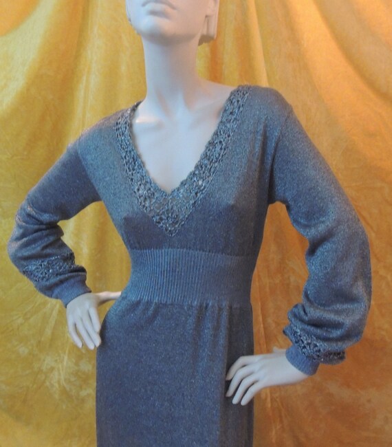 Silver 70s Winjilli Sweater Dress/ Vintage 70s Wen