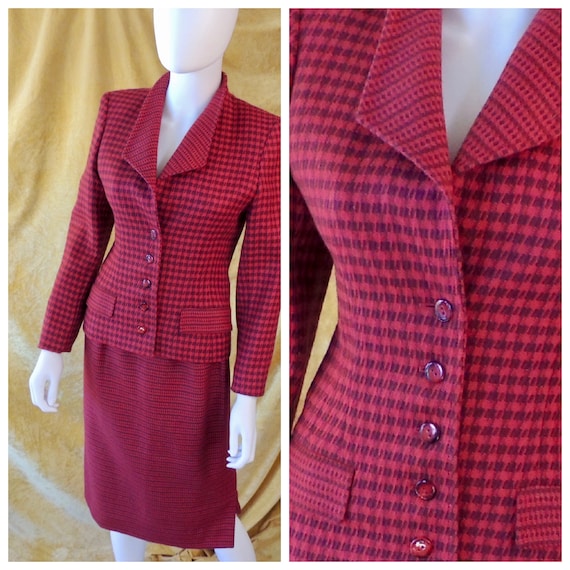 1980s Louis Feraud Red Skirt Suit in Wool Crepe