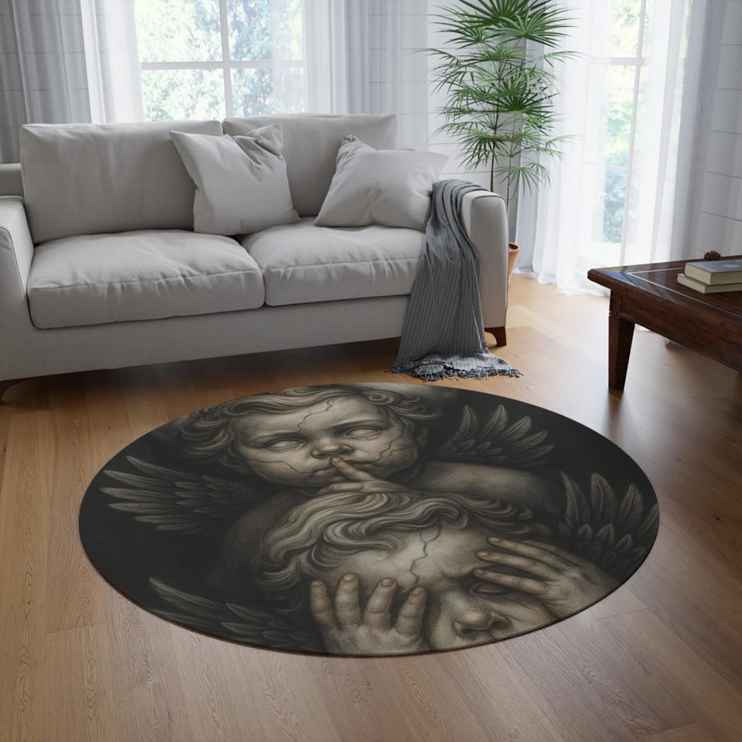 Round Gothic Rug Silent Cherub Artwork Round Rug | Gothic Angel Nursery Decor - Etsy