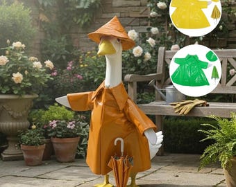 Set impermeabile e cappello arancione brillante per oche da giardino - Completo impermeabile per oche da giardino, ideale per statue da prato - Elegante impermeabile decorativo per oche da esterno
