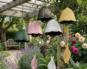 Campana de viento japonesa de hierro fundido / Decoración para jardín zen y balcón / Campana metálica colgante para exteriores / Decoración retro para patio / Regalo para jardín, Día de la Madre
