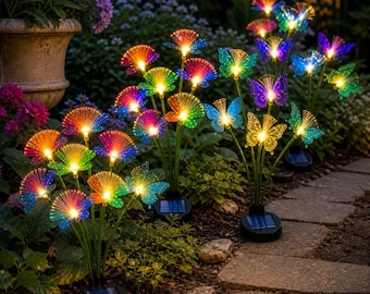 Solar Butterfly Garden Lights - 6 Pack Fiber Optic LED  Waterproof Outdoor Decor - Multi-Color Stake Lights for Garden Path Yard & Flowerbed
