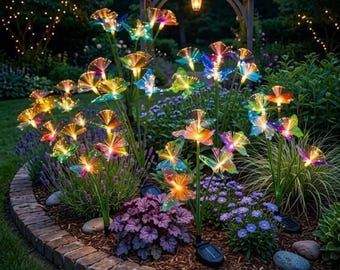 Solar Butterfly Garden Lights - 6 Pack Fiber Optic LED  Waterproof Outdoor Decor - Multi-Color Stake Lights for Garden Path Yard & Flowerbed