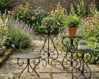 4 Pack Heavy Duty Stand & Iron Balcony Plant Stand Set | Black Indoor  Outdoor Plant Stand Decor | Metal Patio Flower Pot Holder | Gift Mom