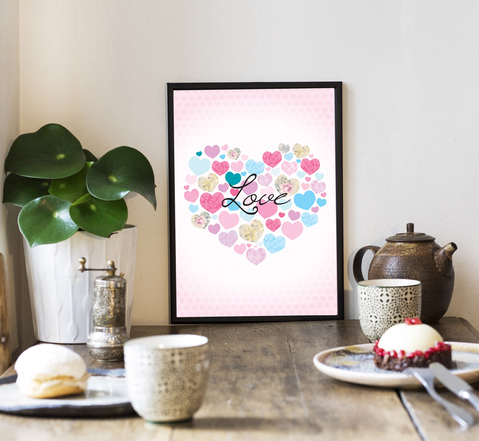 Wall art Love heart print. Love hearts wall decor for the Etsy