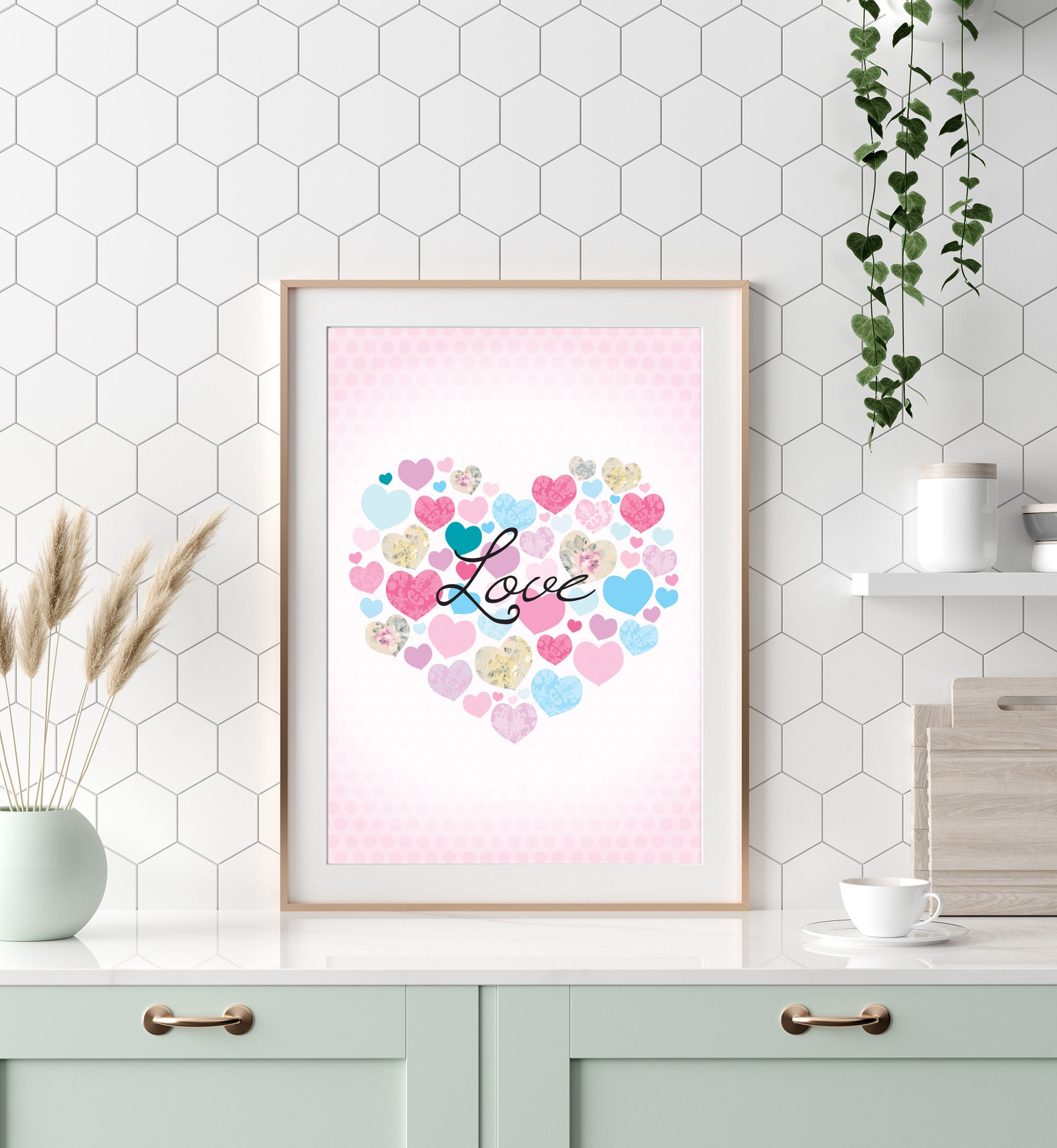 Wall art Love heart print. Love hearts wall decor for the Etsy