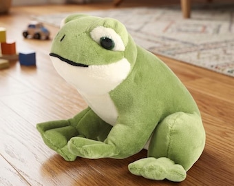 Peluche de rana verde kawaii: muñeco de peluche suave y adorable de anfibio, regalo para niños.