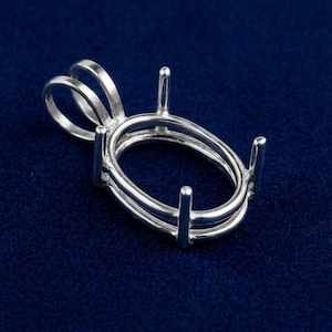 Pendentif semi-montage ovale à griffes vierges en argent sterling 925, breloque pré-encochée pour sertissage de pierre ovale, fabrication de bijoux en pierres précieuses bricolage,