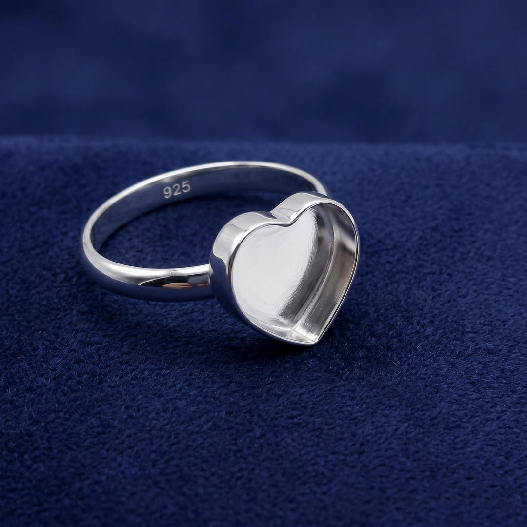 925 Sterling Silver Heart Bezel Ring, Handmade Custom Heart Gemstone ...