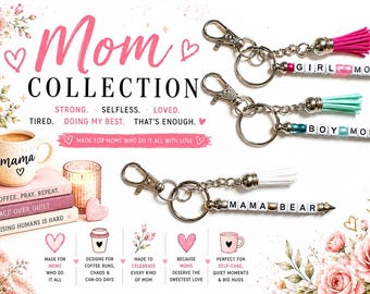 Personalized Mom Beaded Keychain, Boy or Girl Mom Gift, Mama Bear, Dog Lover Keyring