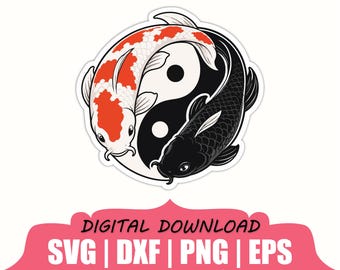 Yin Yang Koi Fish Sticker Svg, Dxf, Png