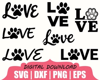 Love Paw Silhouette, Svg, Dxf, Png