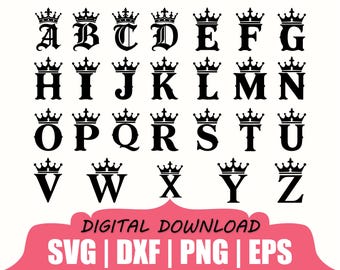Crown Alphabets Silhouette, Svg, Dxf, Png