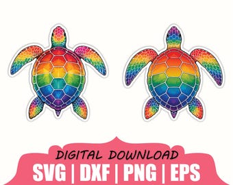 Rainbow Sea Turtle Sticker Svg, Dxf, Png