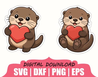 Pegatina de nutria con forma de corazón (SVG, DXF, PNG)