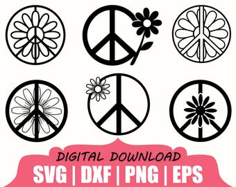 Daisy Peace Sign Silhouette, Svg, Dxf, Png