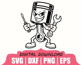 機械ピストンのシルエット、SVG、DXF、PNG