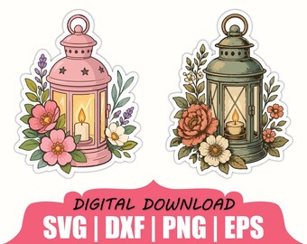 Floral Lantern Sticker Svg, Dxf, Png