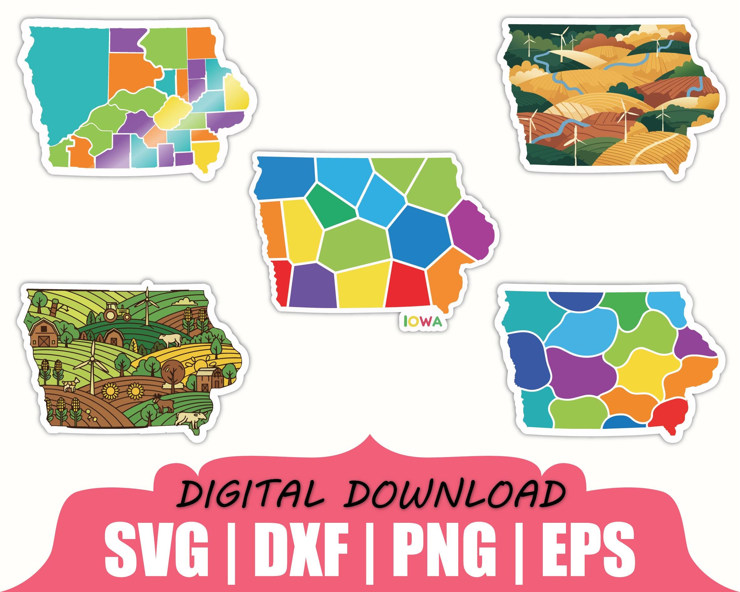 Iowa Flag Map Sticker Colorful Iowa State Map Sticker Svg, Dxf, Png - Etsy