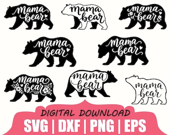 Mama Bear Silhouette, Svg, Dxf, Png