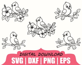Bird Sitting on Branch Silhouette, Svg, Dxf, Png