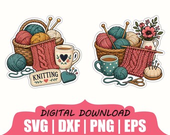 Knitting Sticker Svg, Dxf, Png