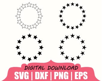 Stars Circle Silhouette, Svg, Dxf, Png