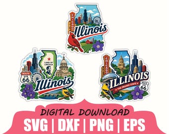 Illinois State Sticker Svg, Dxf, Png