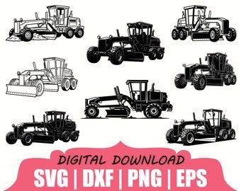 Road Grader Silhouette, Svg, Dxf, Png